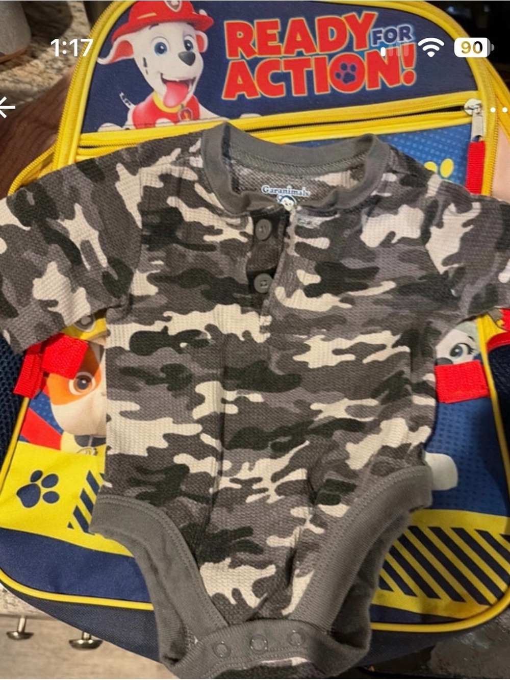 Garanimals Gray and Black Camo Henley One-Piece Bodysuit
